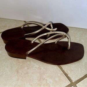 GRACIA Metallic Gold Leather Strappy Sandals Size 38